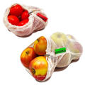 Eco friendly food grade reusable organic cotton mesh drawstring bags for fruits and vegetables